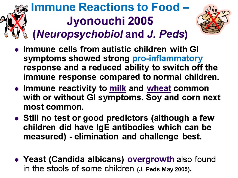Immune Reactions to Food – Jyonouchi 2005  (Neuropsychobiol and J. Peds) Immune cells